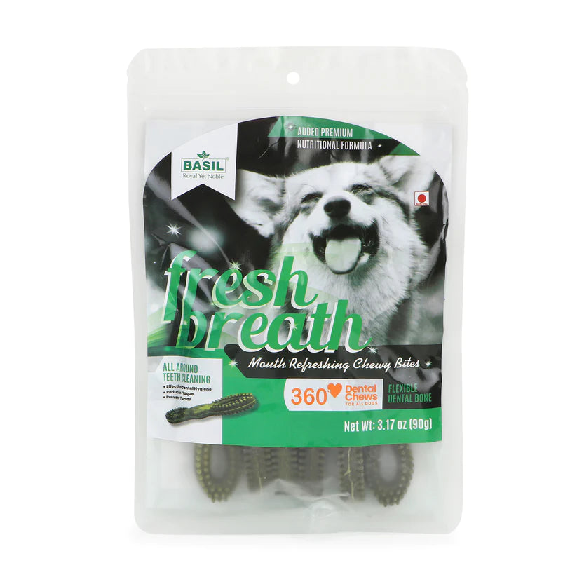 Buy Basil Dog Treats 360 Dental Chew Fresh Breath 90g at