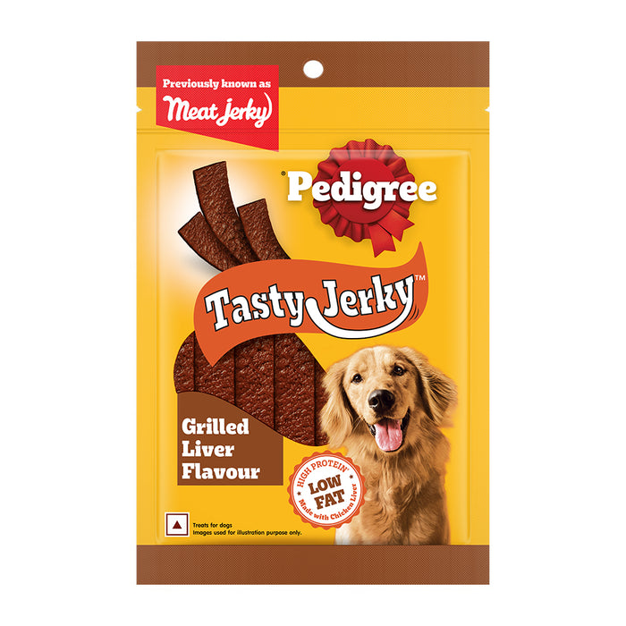 Pedigree® Tasty Jerky™ Dog Treat, Grilled Liver Flavour, 70 g, Jerky-style Treats for Bonding, Low-fat and High-protein* Dog Treats