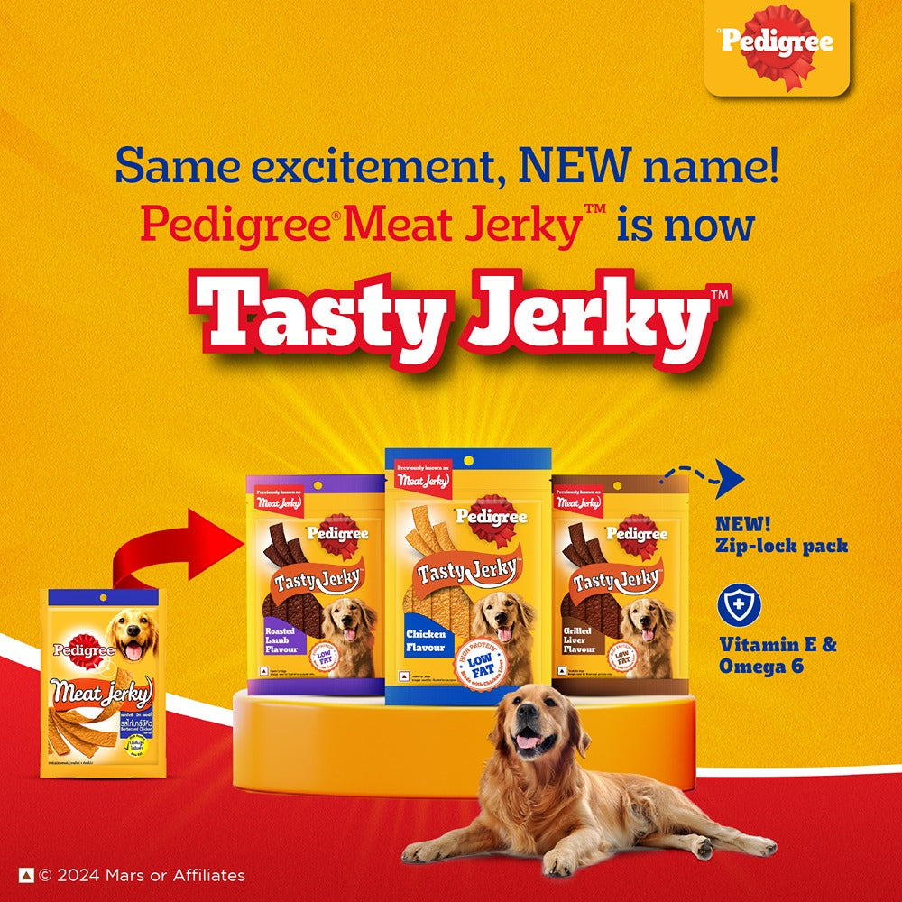 Pedigree® Tasty Jerky™ Dog Treat, Chicken Flavour, 70g Jerky-style Treats for Bonding, Low-fat and High-protein* Dog Treat