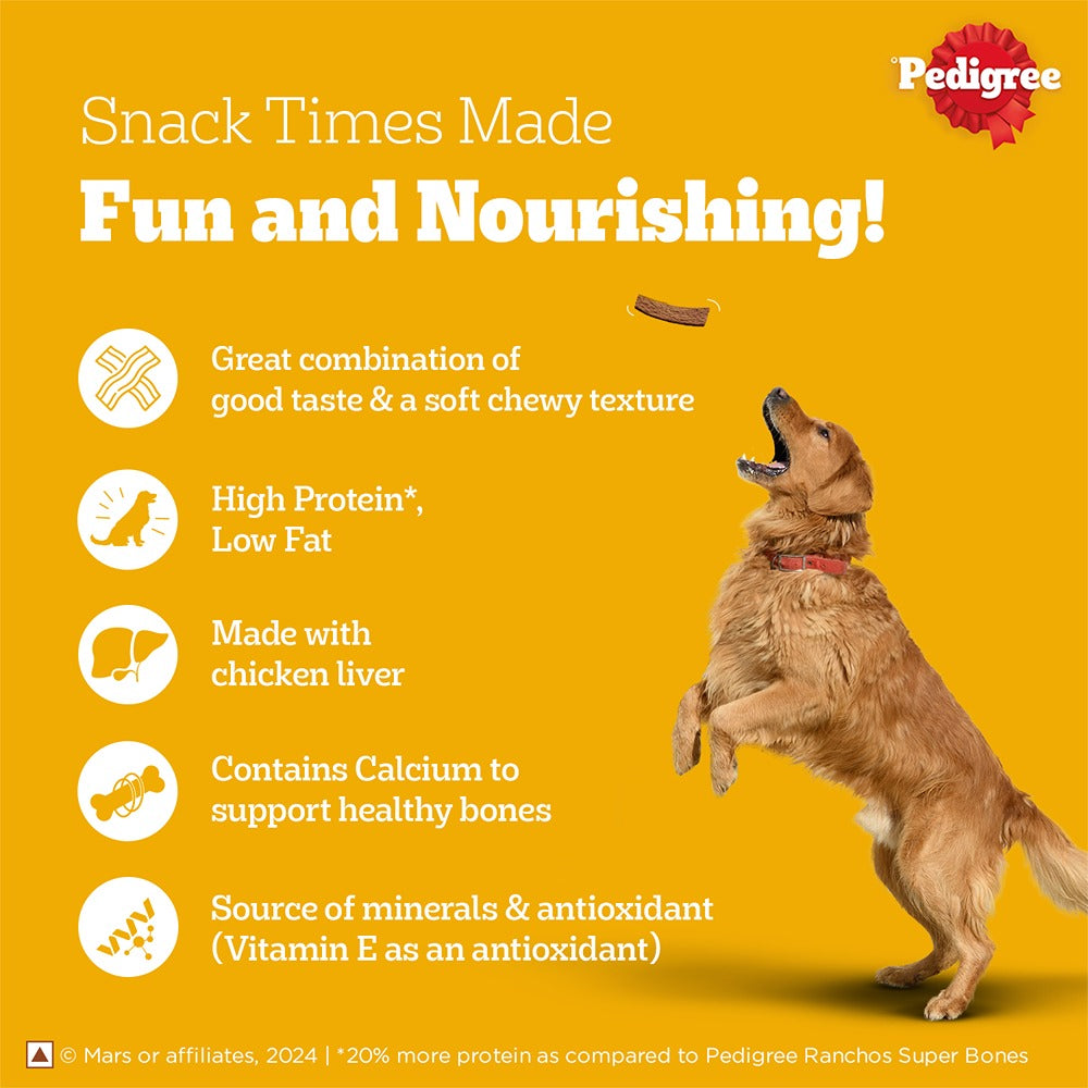 Pedigree® Tasty Jerky™ Dog Treat, Grilled Liver Flavour, 70 g, Jerky-style Treats for Bonding, Low-fat and High-protein* Dog Treats