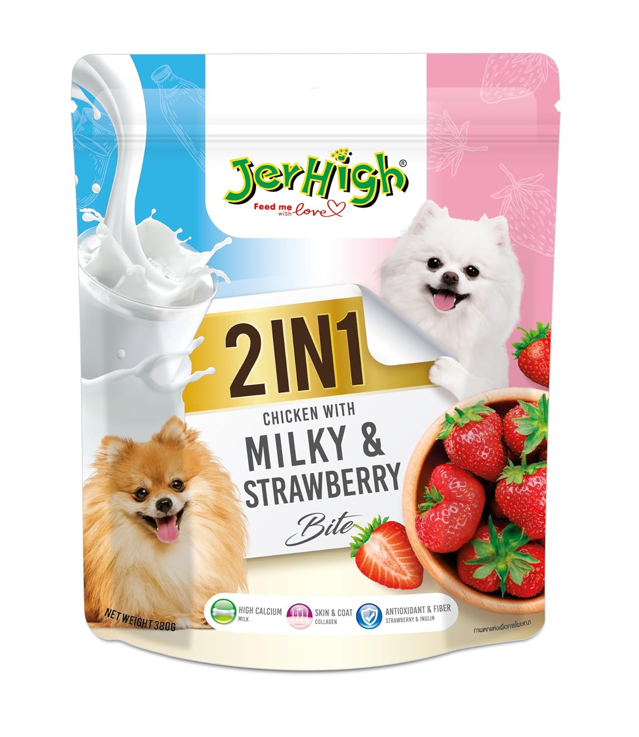 Jerhigh Milk & Strawberry Bite (2In1) Dog Treat 380 gm