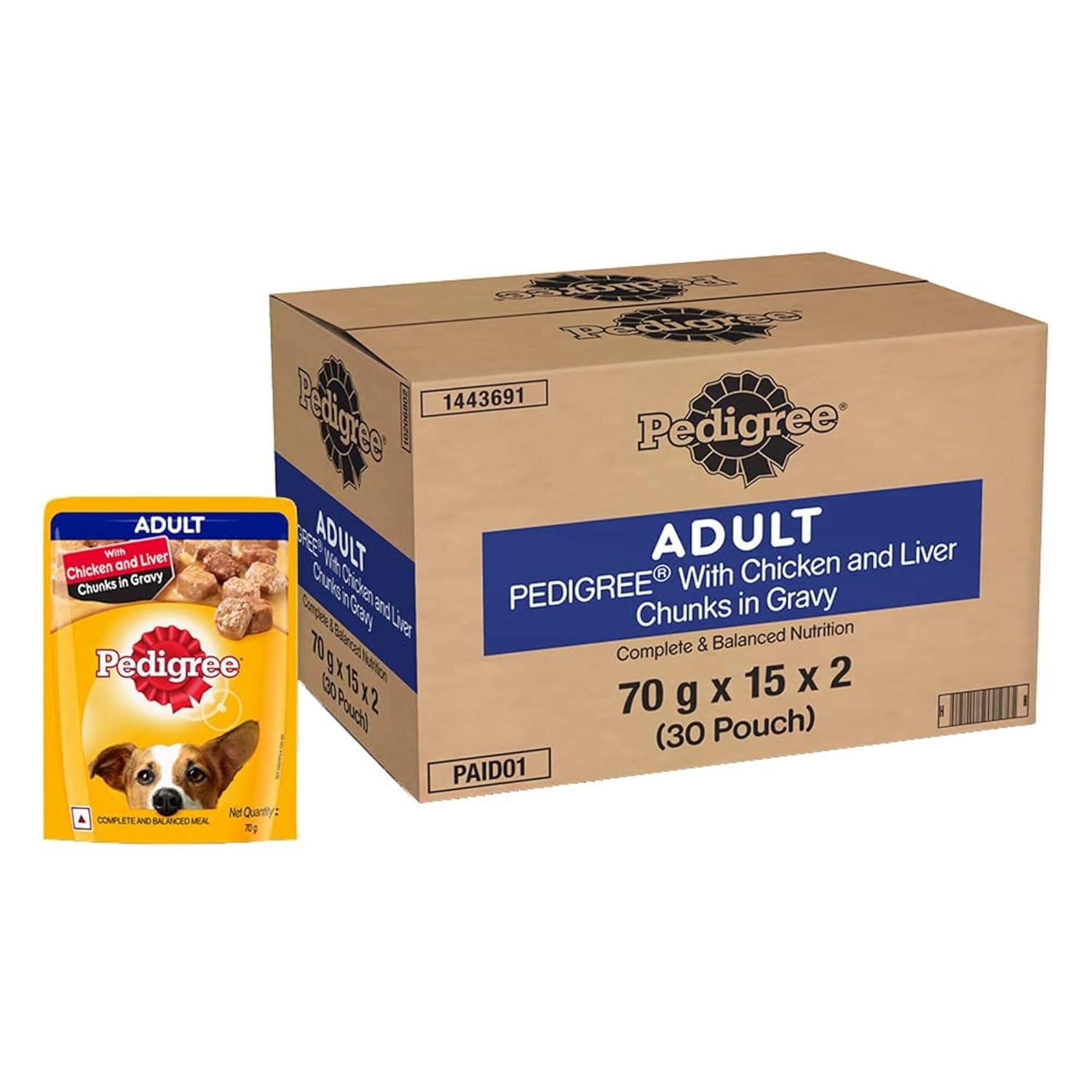 Pedigree Adult Wet Dog Food, Chicken & Liver Chunks in Gravy, 70 g