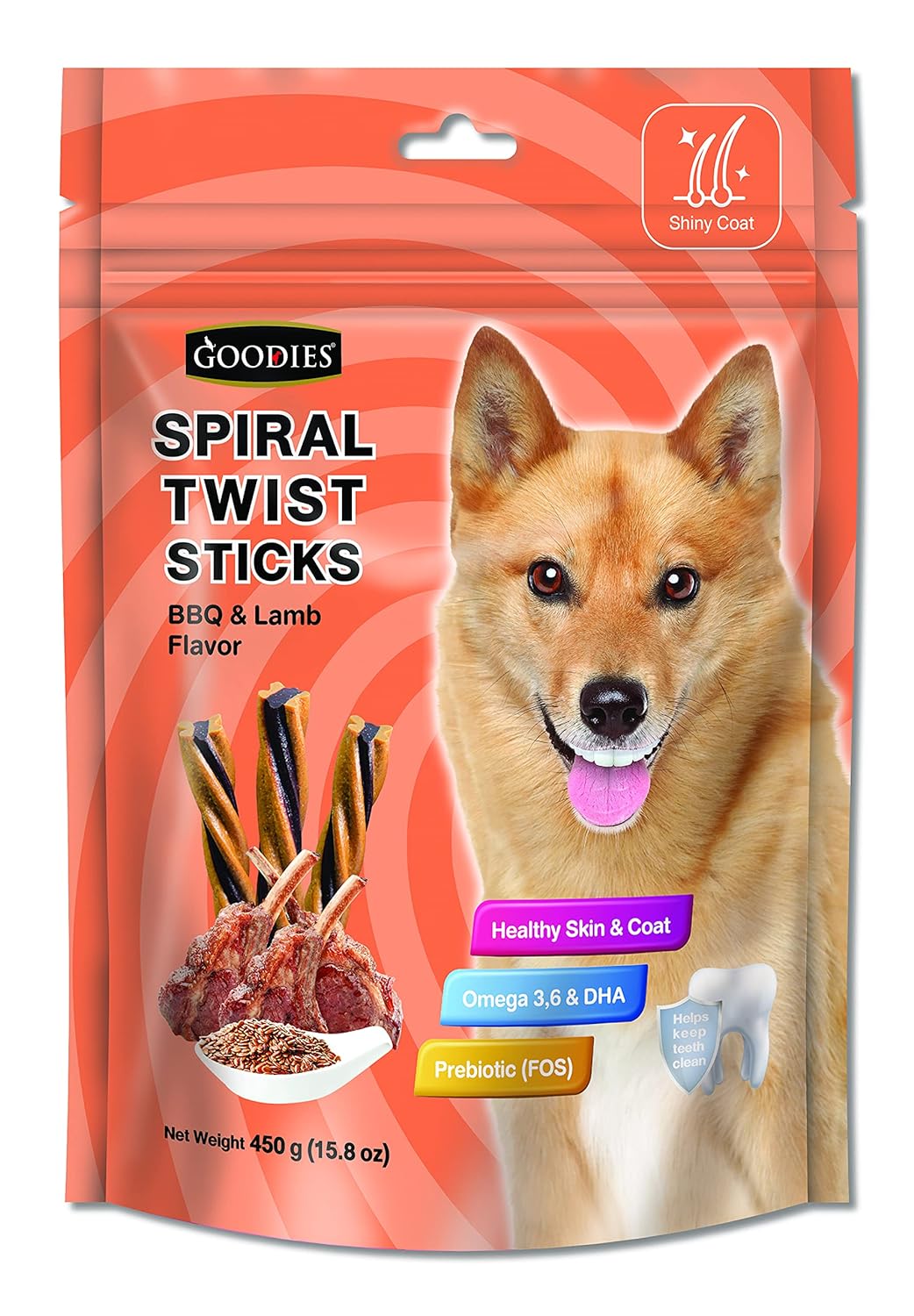 Goodies Spiral Twist Sticks BBQ & Lamb Flavour Dog Dental Treat - 450 gm