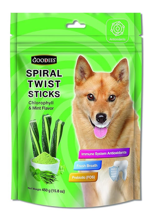 Goodies Spiral Twist Sticks Chlorophyll & Mint Flavour Dog Dental Treat - 450 gm