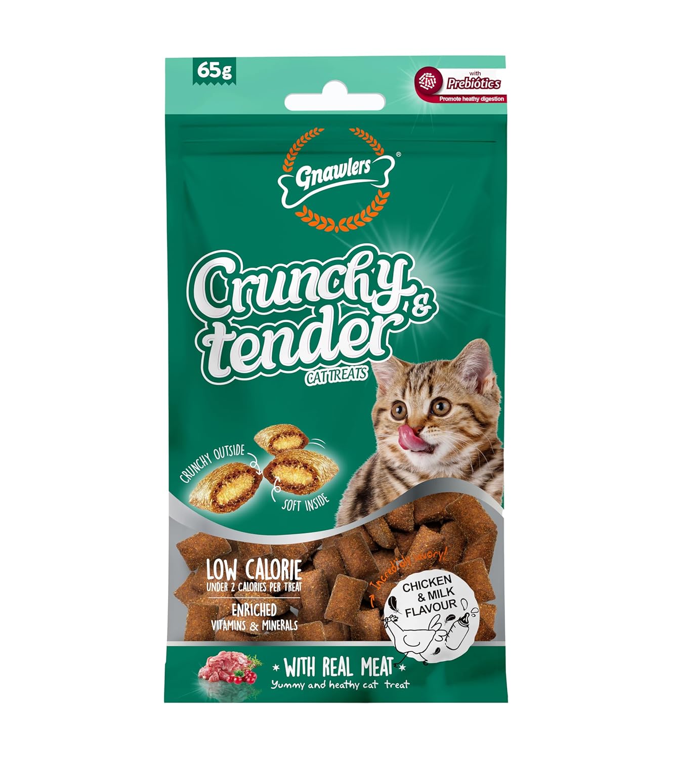 Gnawlers Crunchy Tenders Chicken & Milk Flavour Cat Treat 65 gm