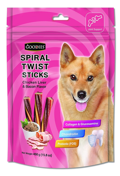 Goodies Spiral Twist Sticks Chicken Liver & Bacon Flavour Dog Dental Treat - 450 gm