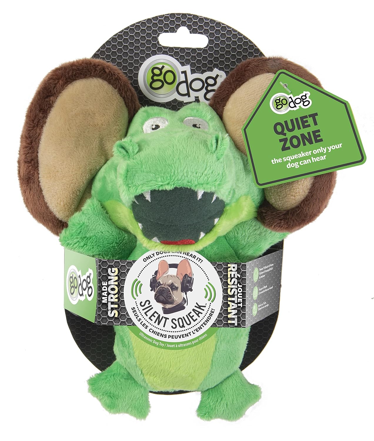 GoDog Silent Squeak Flips Gator Monkey with Chew Guard Technology Durable Plush Dog Toy-L