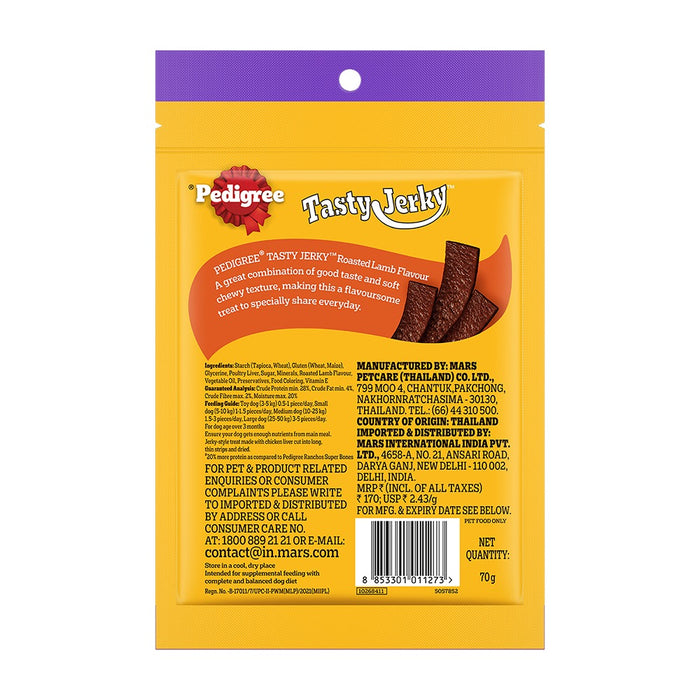 Pedigree® Tasty Jerky™ Dog Treat, Roasted Lamb Flavour, 70 g, Jerky-style Treats for Bonding, Low-fat and High-protein* Dog Treats