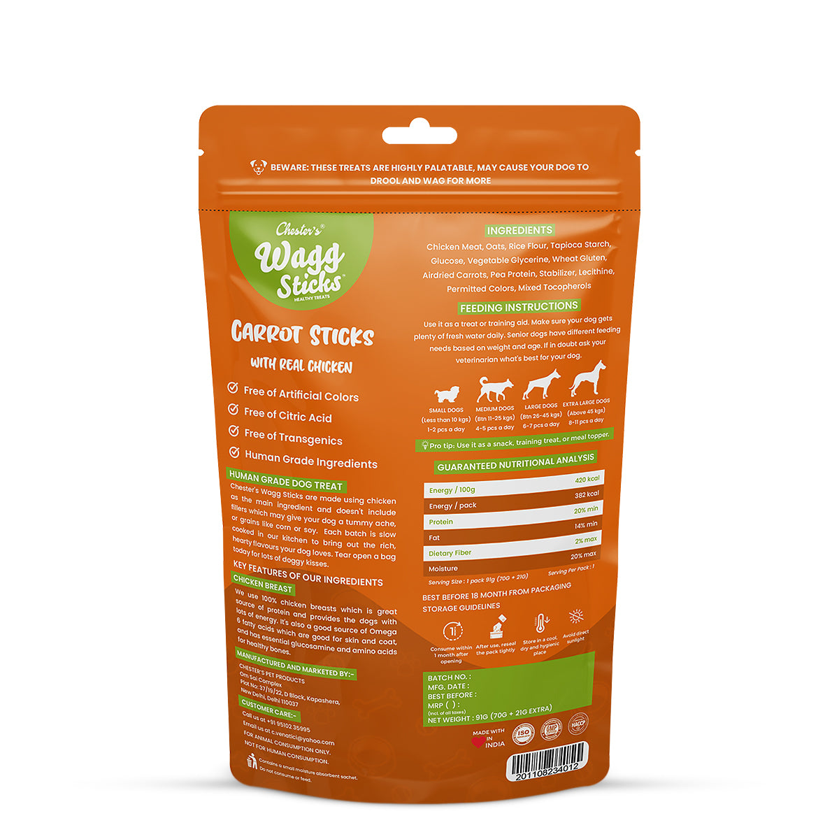 Chesters Wagg Sticks- Carrot Sticks Dog Treat