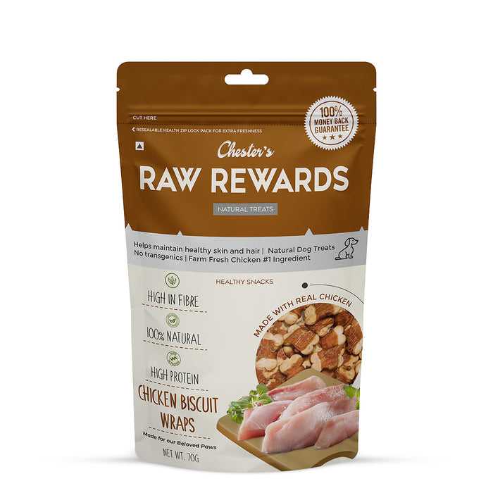 Chesters Raw Rewards Chicken Biscuits Wraps Dog Treat - 70 gm - Pack of 3