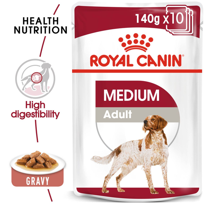 Royal Canin Medium Adult Wet Dog Food (10 x 140g Gravy Pouches)