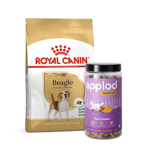 Royal Canin Beagle Adult Dry Dog Food & Applod Real Chicken Dog Biscuit Combo