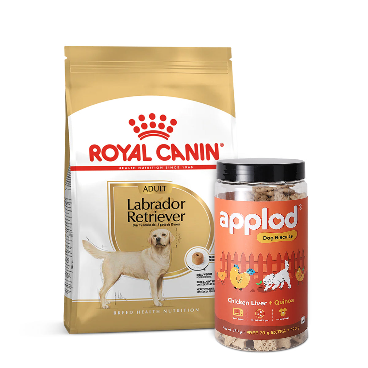 Royal Canin Labrador Retriever Adult Dry Dog Food &  Applod  Chicken Liver Biscuits Combo