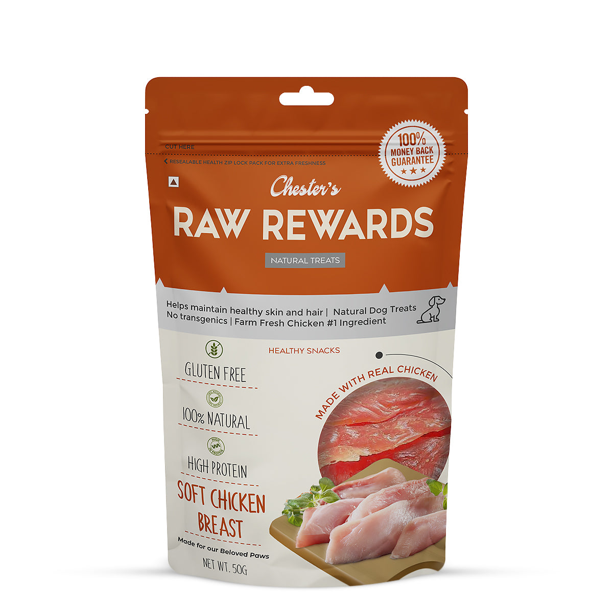 Chesters Raw Rewards Soft Chicken Breast Dog Treat - 50 gm - Pack of 3