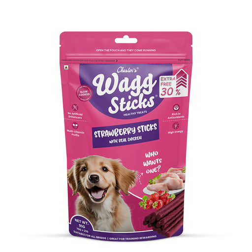 Chesters Wagg Sticks- Strawberry Sticks Dog Treats - 70 gm - Pack of 3