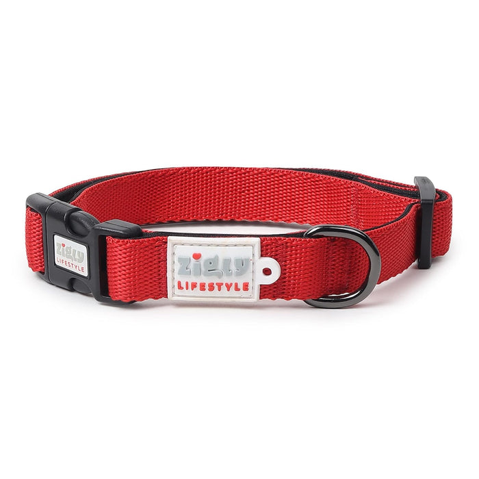 ZL Classic Padded Dog Collar & Refelective Leash Set - Red with Blue