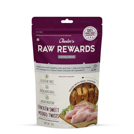 Chesters Raw Rewards Chicken Sweet Potato Twists Dog Treat - 70 gm - Pack of 3