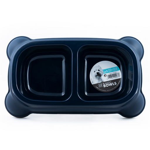 M-Pets Plastic Double Bowl - Navy Blue