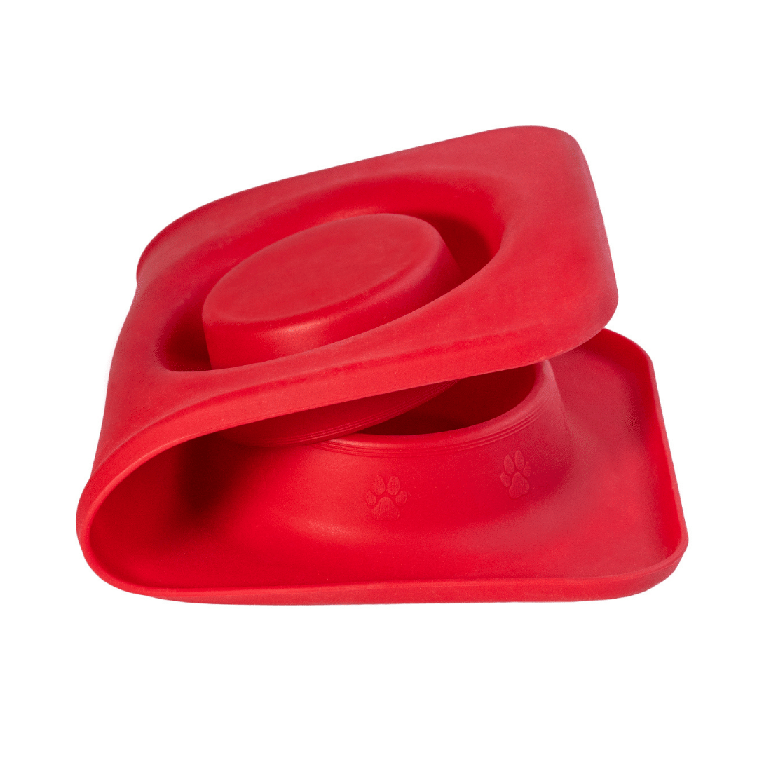 Petsy Pet Water & Food Bowl - Silicon Double Diner (Red)