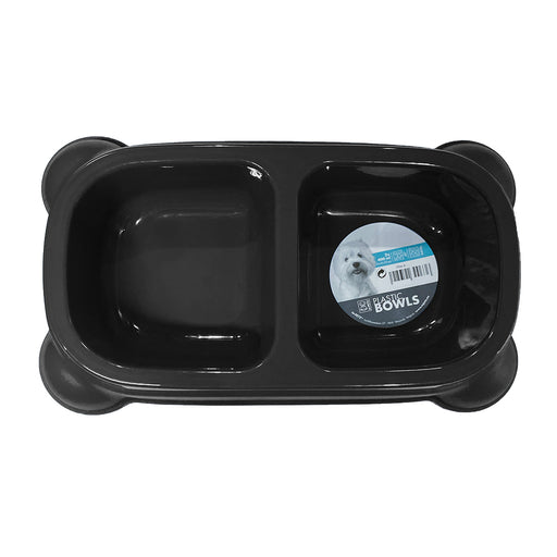 M-Pets Plastic Double Bowl - Black