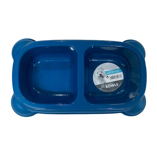 M-Pets Plastic Double Bowl - Blue