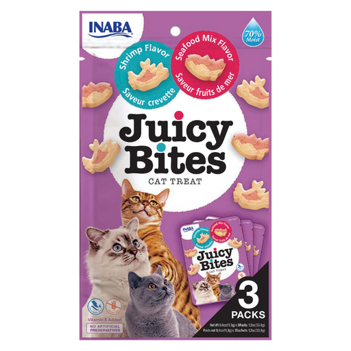 Churu Cat Treats Juicy Bites - Shrimp & Seafood Mix (3 sticks x 11g)