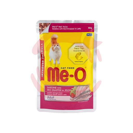 Me-O Wet Cat Food - Sardine with Red Snapper in Jelly (80g x 12 Pouches)