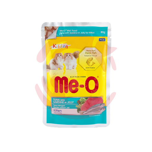 Me-O Wet Cat Food for Kittens - Tuna with Sardine in Jelly (80g x 12 Pouches)