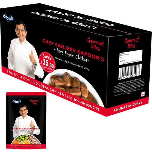 Drools Wet Dog Food - Gourmet Bites - Sanjeev Kapoor Recipe -Very Veggie Chicken (150g x 15 Pouches)